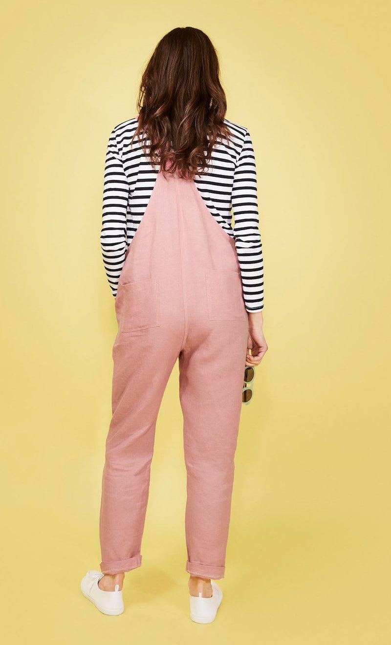 Doris Dungarees in Pink Linen (Large only)