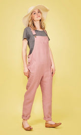 Doris Dungarees in Pink Linen (Large only)