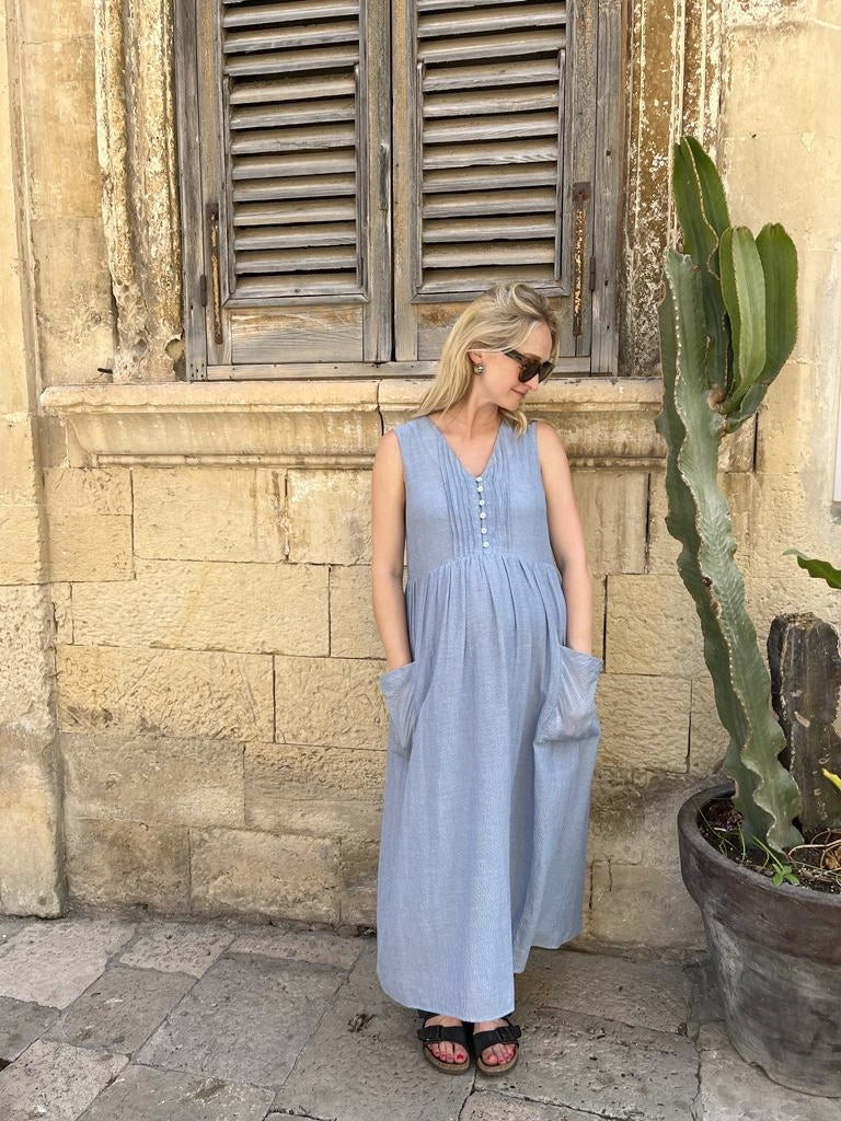 Patti Dress in Blue and White Stripe
