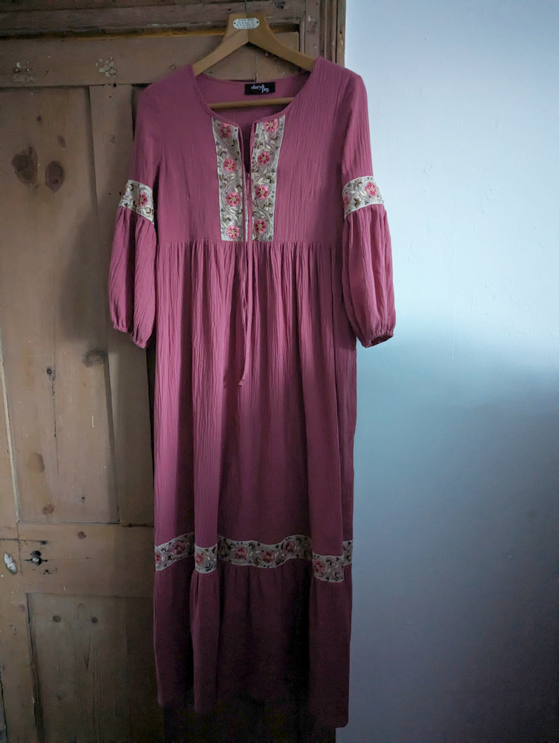 Rose pink with vintage trim dress (Small) SOLD OUT