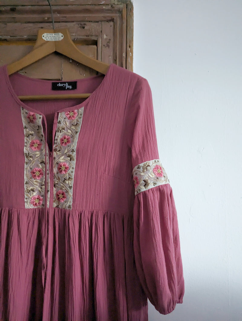 Rose pink with vintage trim dress (Small) SOLD OUT