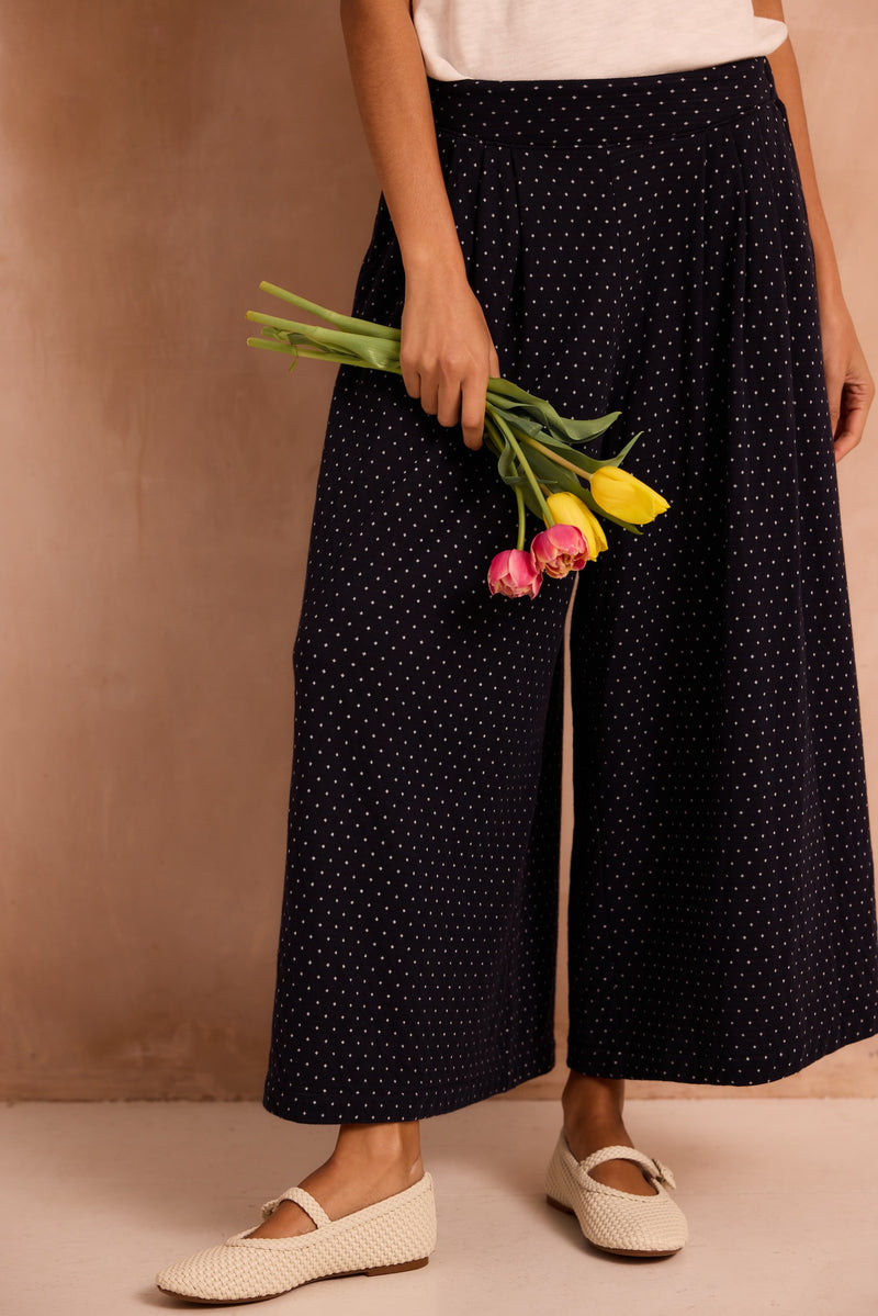 Clem Culottes in Navy Spot Jersey