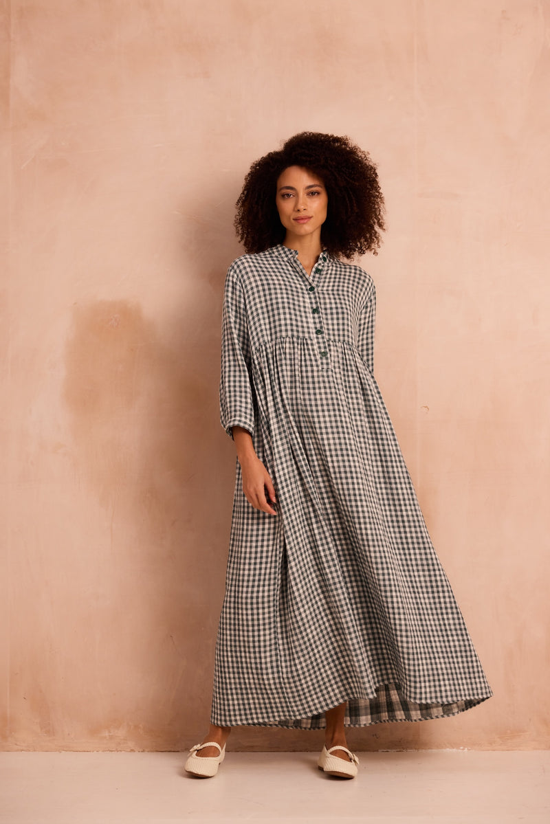 Green checked maxi dress