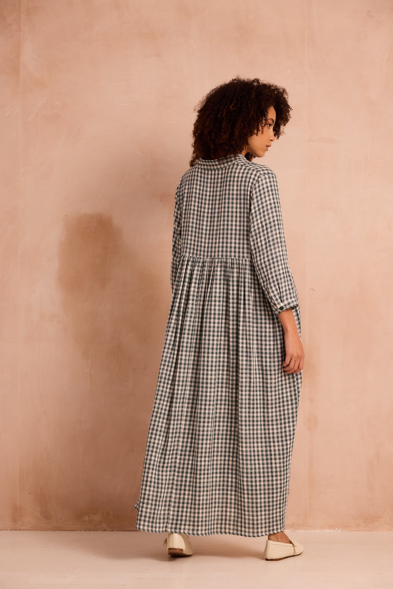 Green checked maxi dress