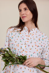 Cleo Dress white linen Floral