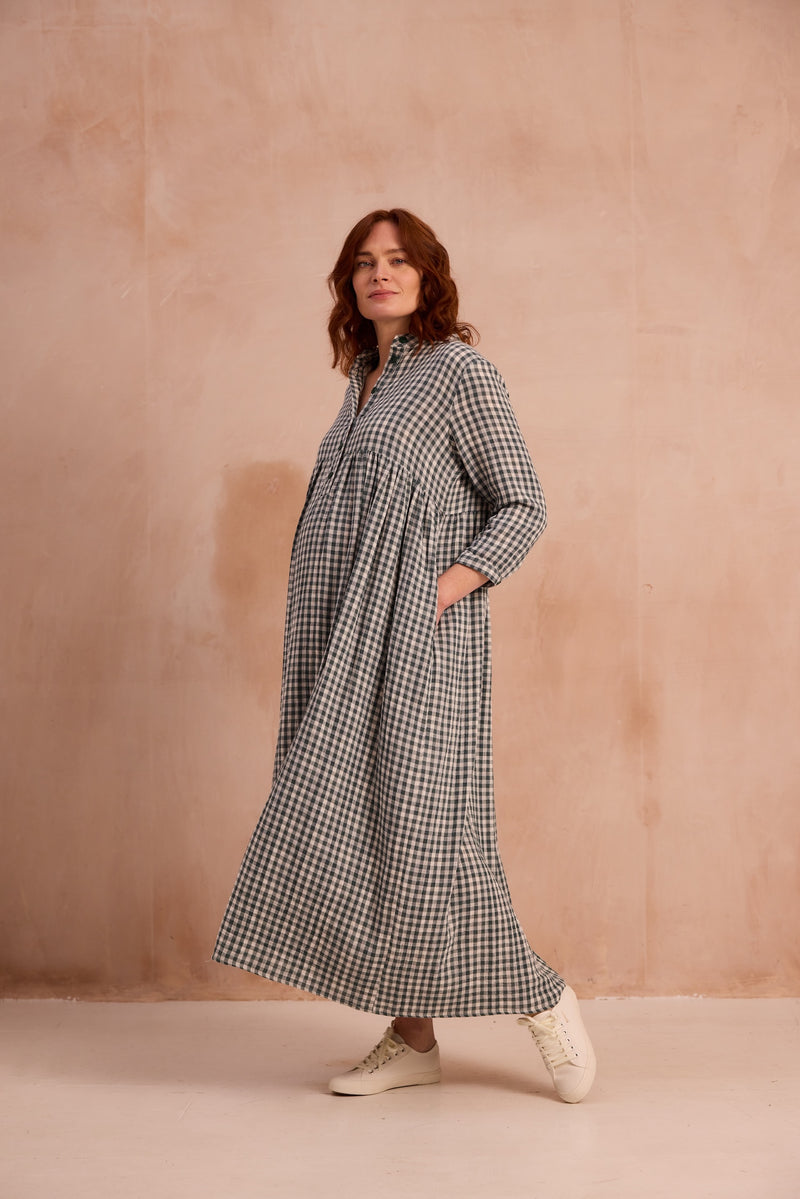 Green checked maxi dress