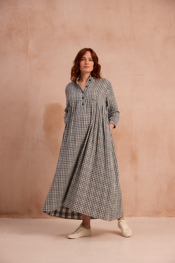 Green checked maxi dress