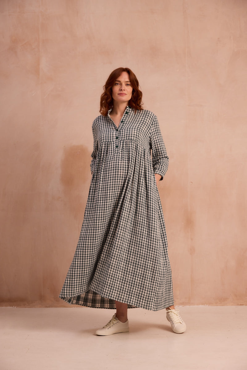Green checked maxi dress