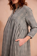 Green checked maxi dress close up