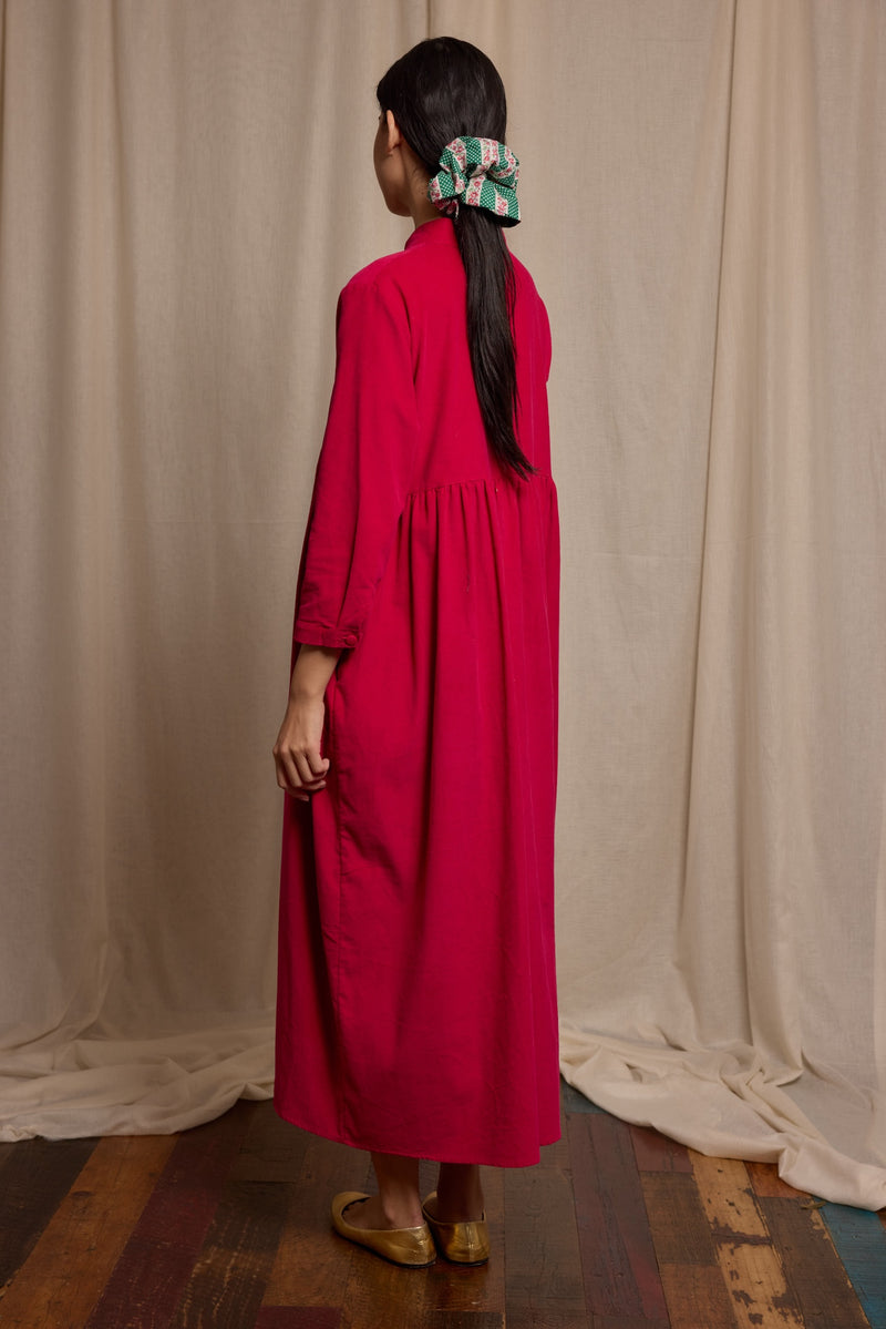 Cleo Dress Fuchsia Needlecord