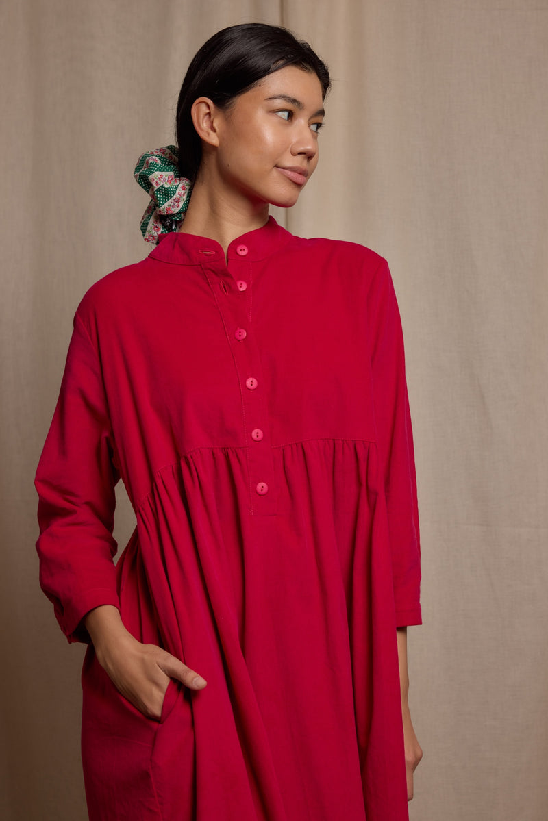 Cleo Dress Fuchsia Needlecord