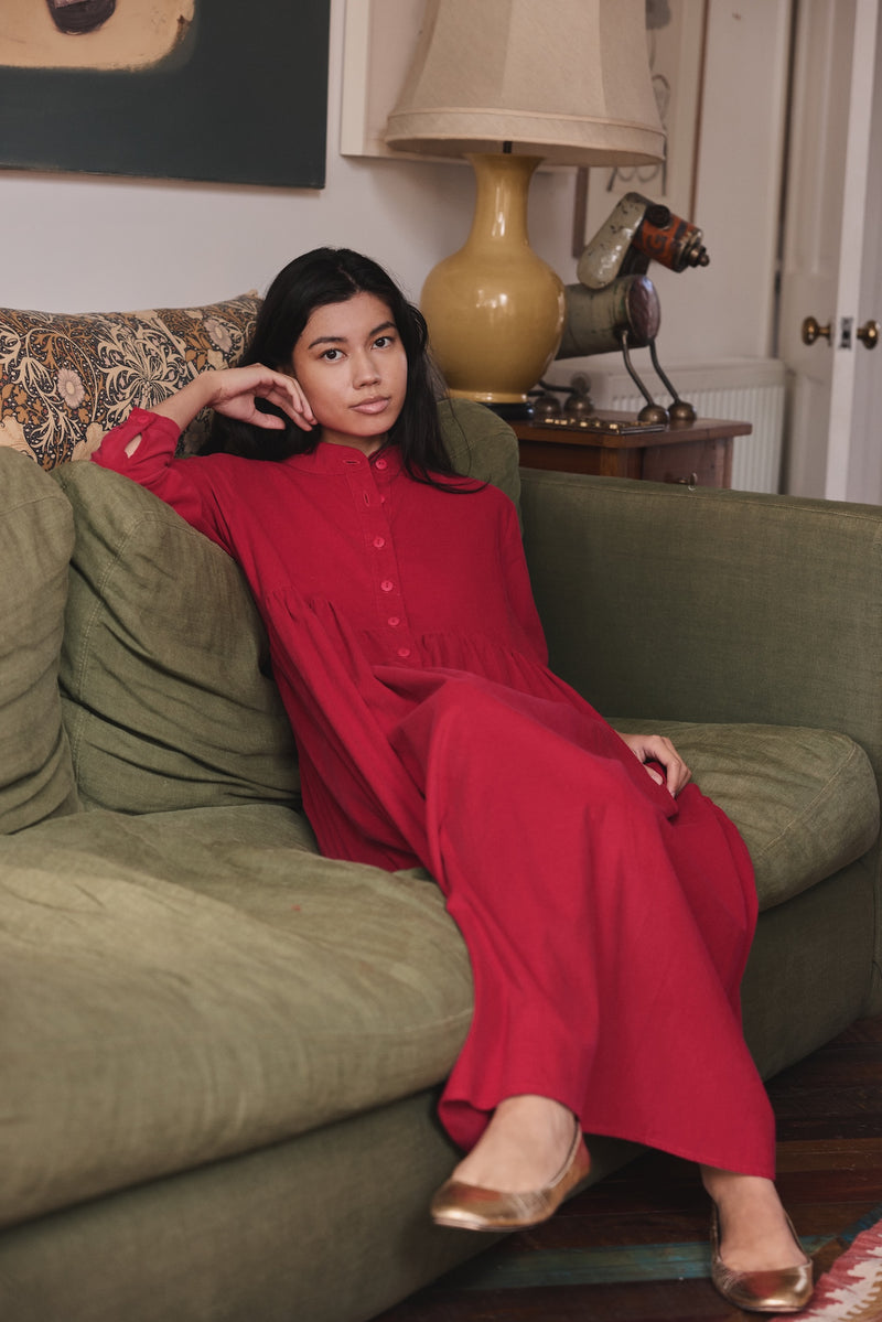 Cleo Dress Fuchsia Needlecord