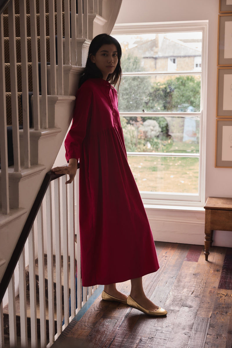 Cleo Dress Fuchsia Needlecord