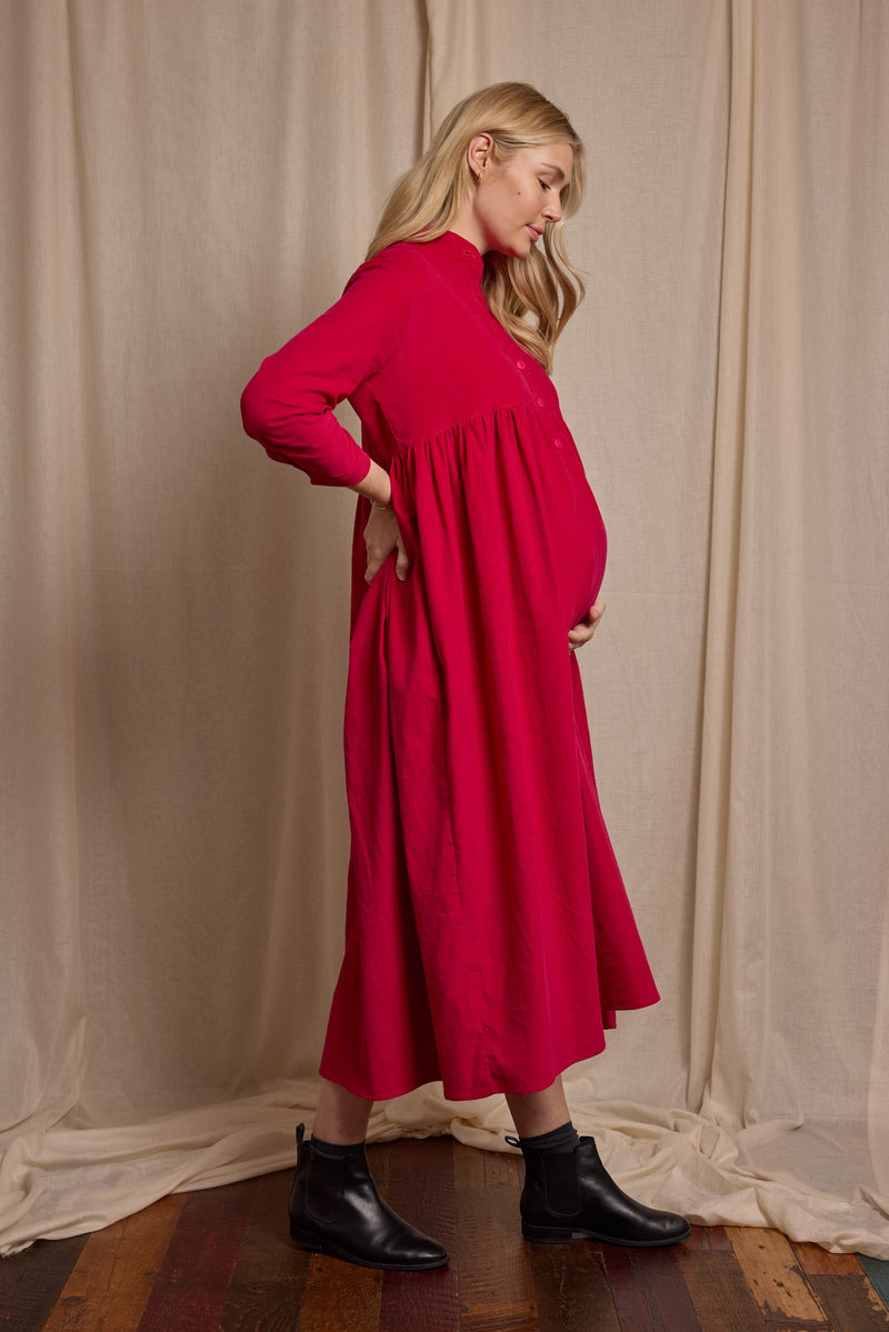 Cleo Dress Fuchsia Needlecord