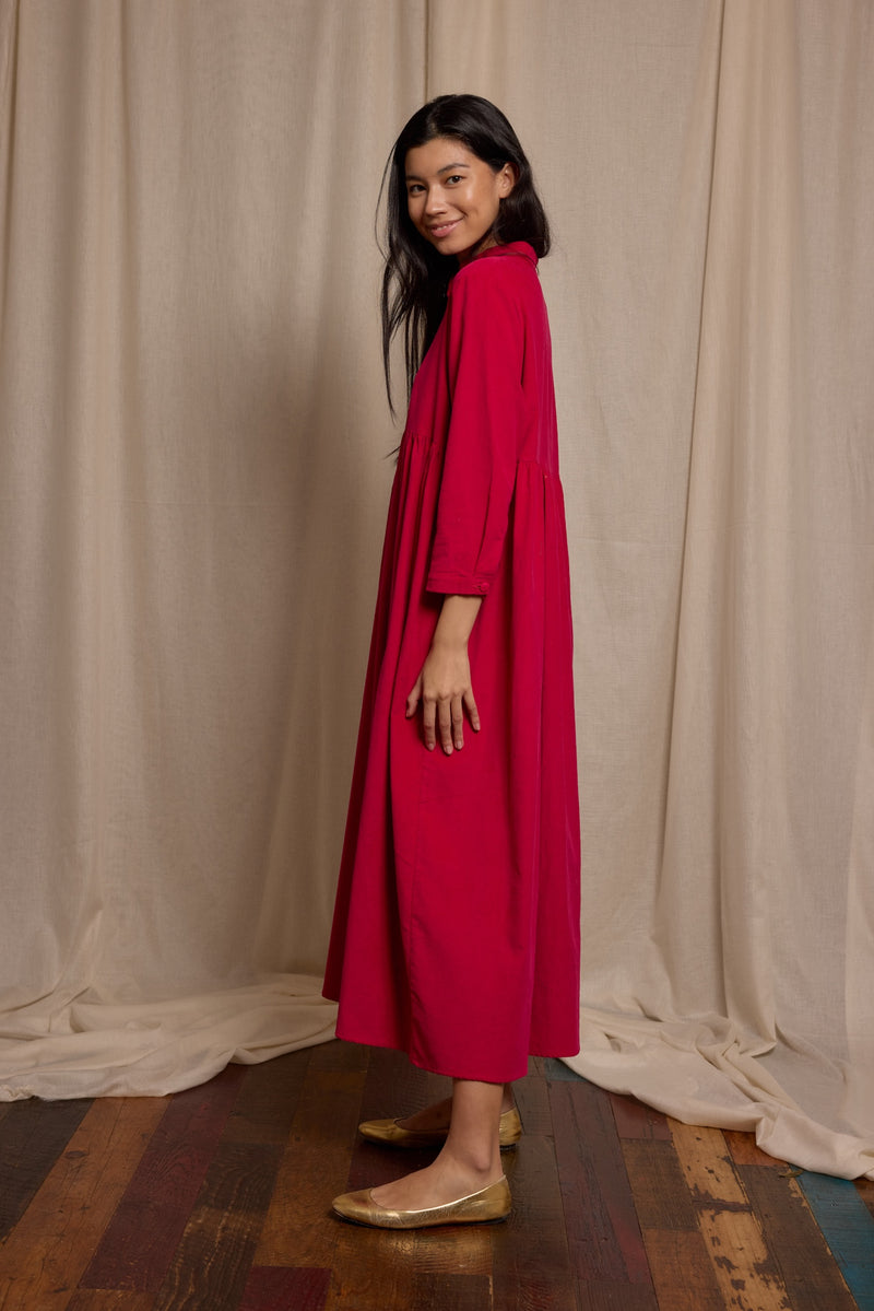 Cleo Dress Fuchsia Needlecord