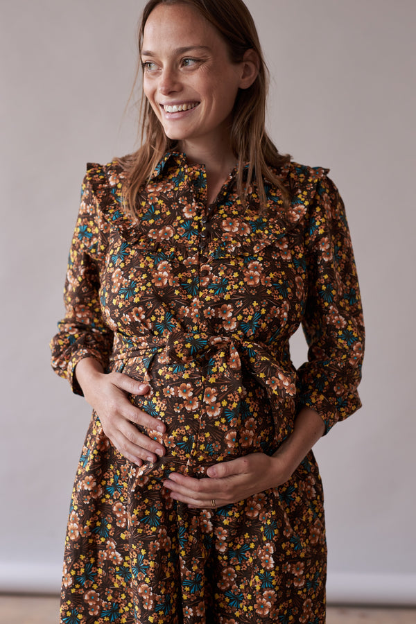 Brown floral maternity dress