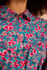 floral dress with frill detail close up