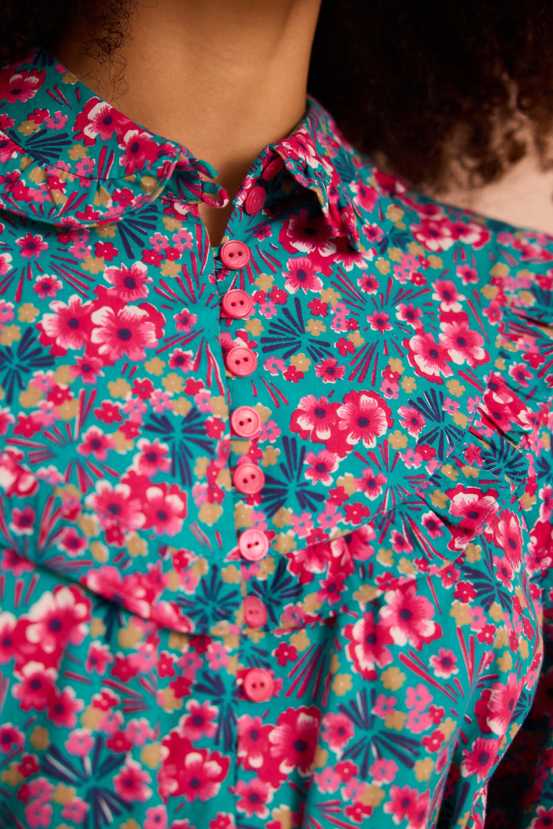 floral dress with frill detail close up