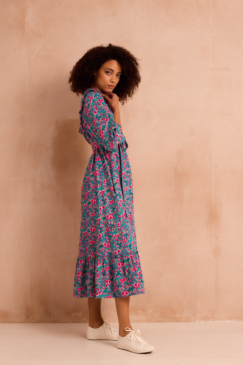 floral dress with frill detail side