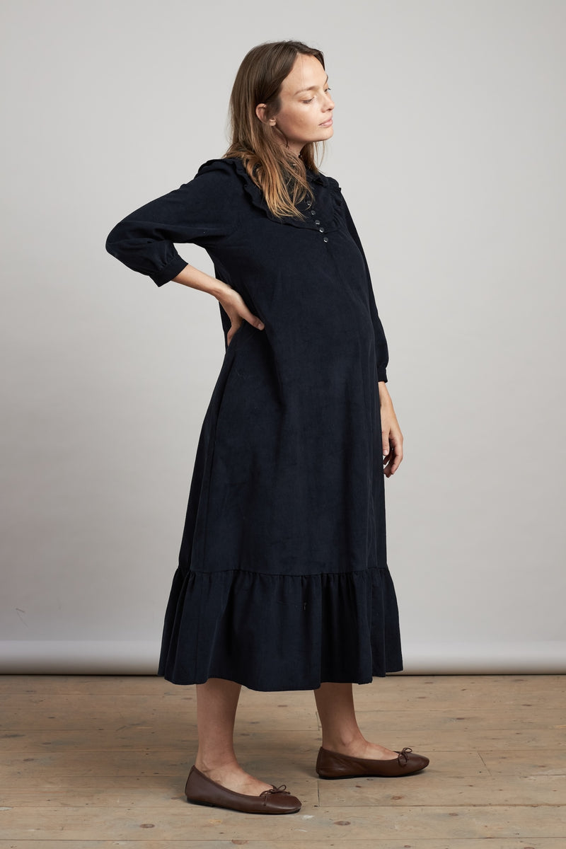 navy needlecord maternity dress