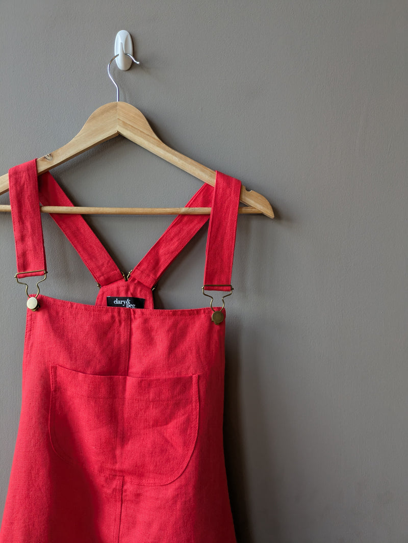 Doris Dungarees Red Linen (Small and Large)