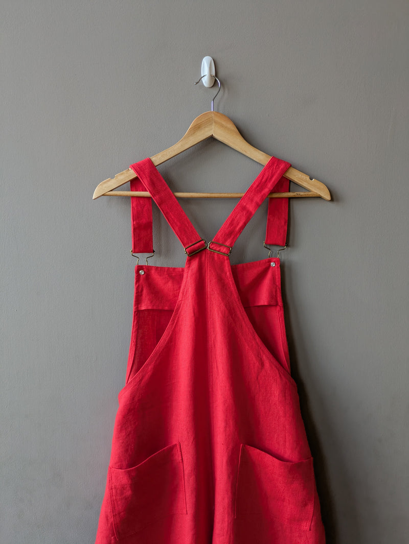 Doris Dungarees Red Linen (Small and Large)