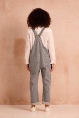 striped indigo dungarees back