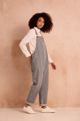 striped indigo dungarees side