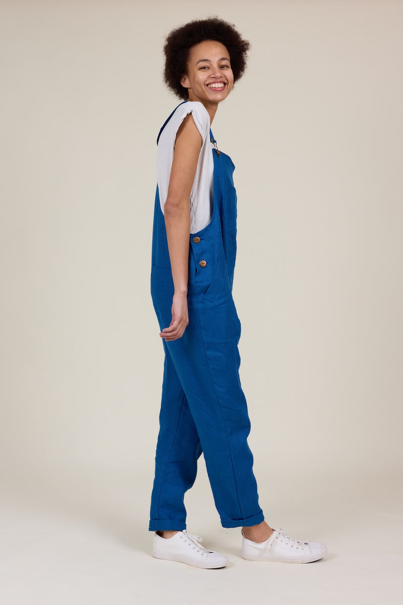 Doris Dungarees in French Navy Linen