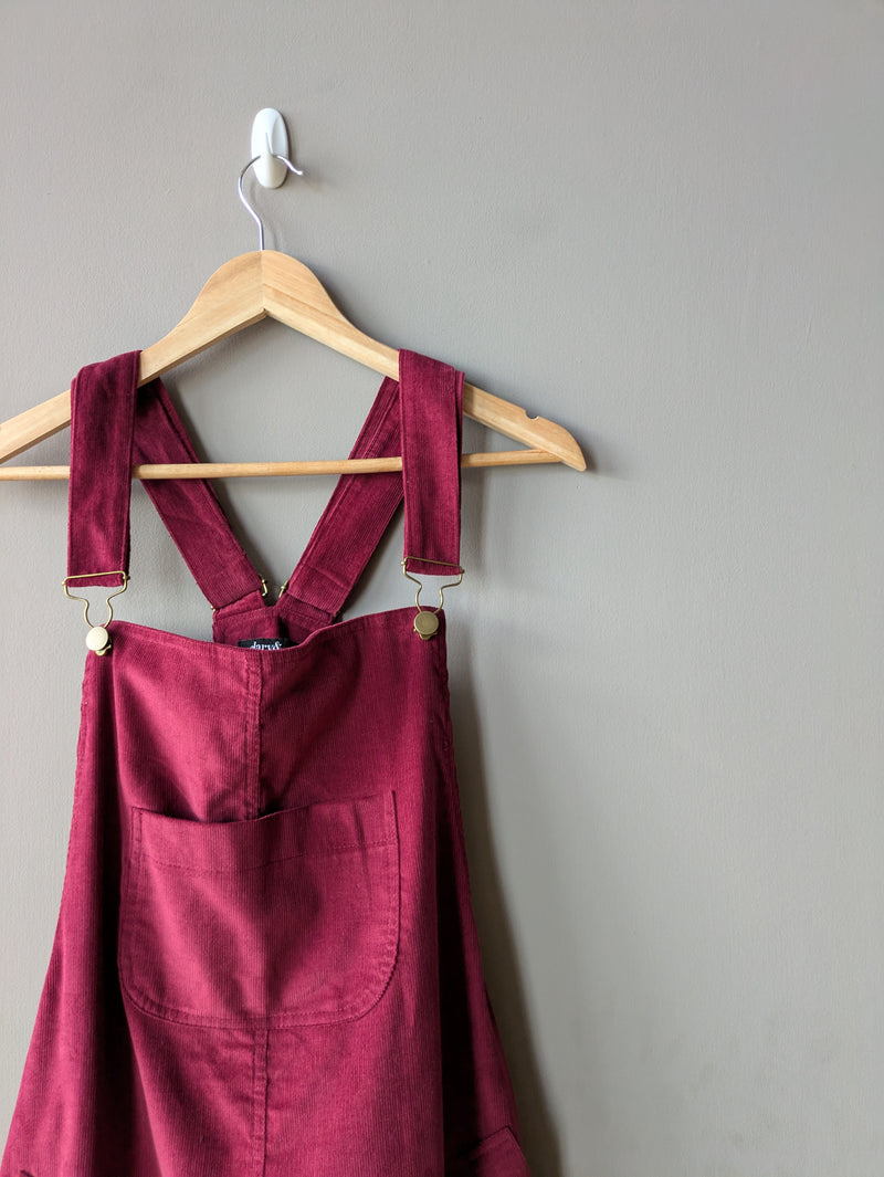 Doris Dungarees Raspberry Needlecord (Medium and Large)