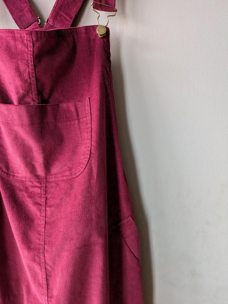 Doris Dungarees Raspberry Needlecord (Medium and Large)