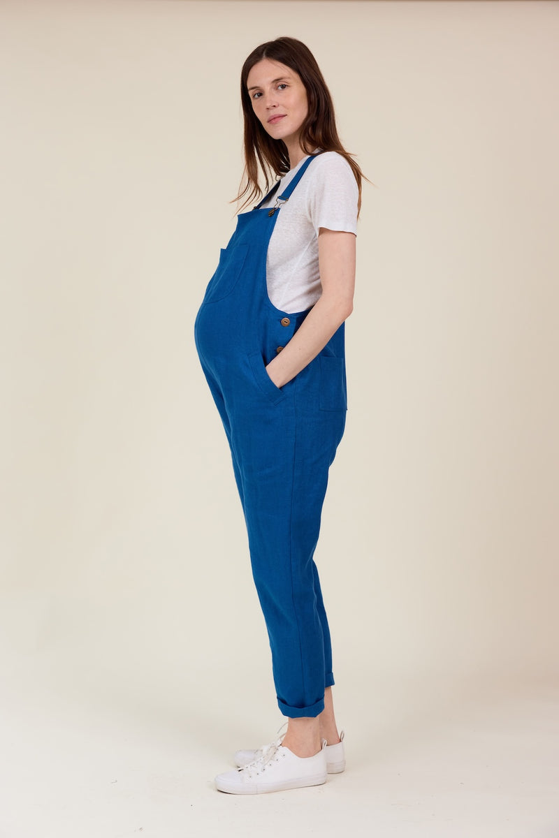 Navy linen dungarees shop