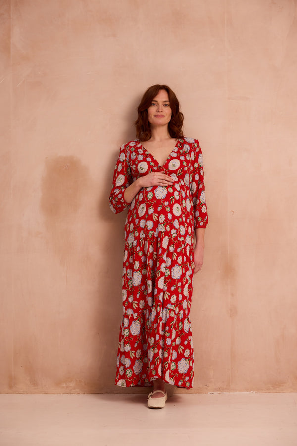 long dress in vintage red floral