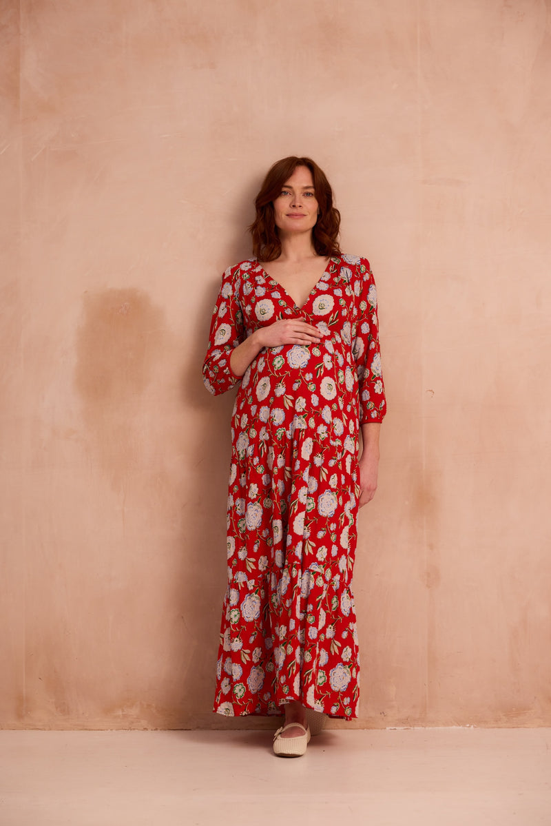 long dress in vintage red floral