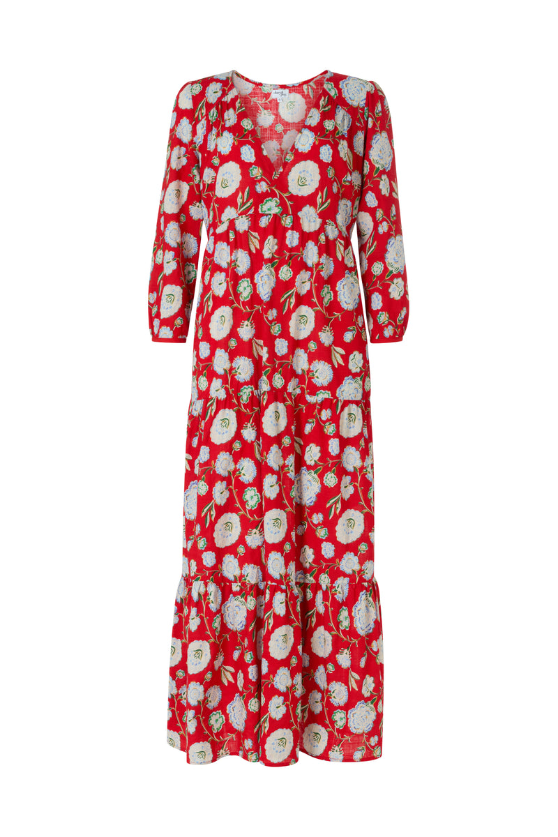 long dress in vintage red floral