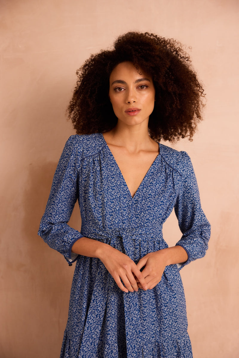 Poppy Delevingne X Clary & Peg Eva Dress Blue Floral Vine