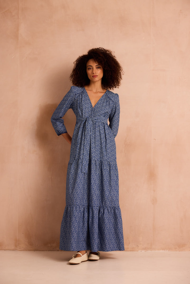 Poppy Delevingne X Clary & Peg Eva Dress Blue Floral Vine