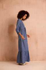Poppy Delevingne X Clary & Peg Eva Dress Blue Floral Vine