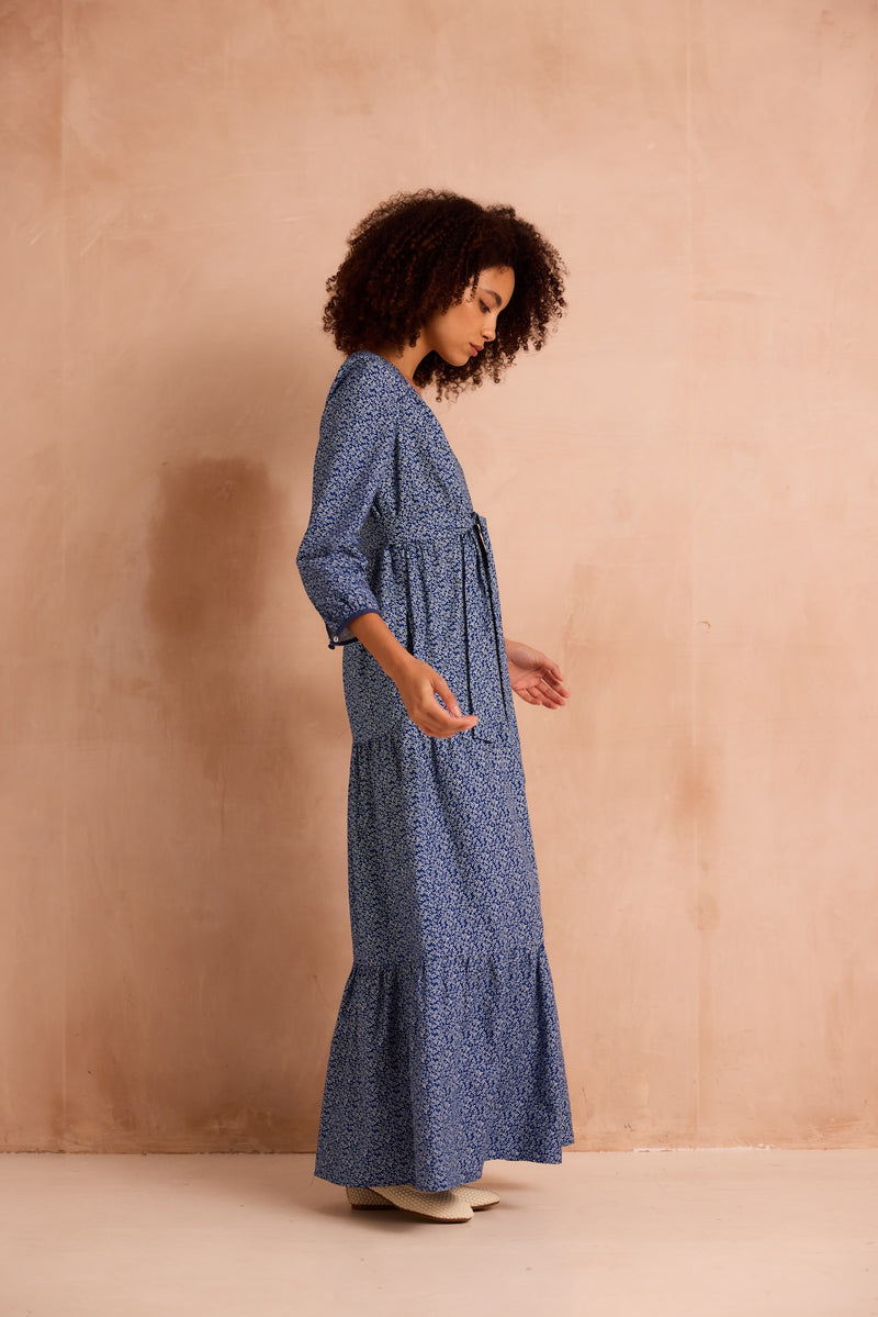 Poppy Delevingne X Clary & Peg Eva Dress Blue Floral Vine