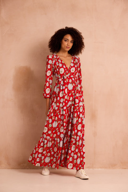 long dress in vintage red floral