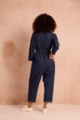 Deep v neck boilersuit with metal buttons