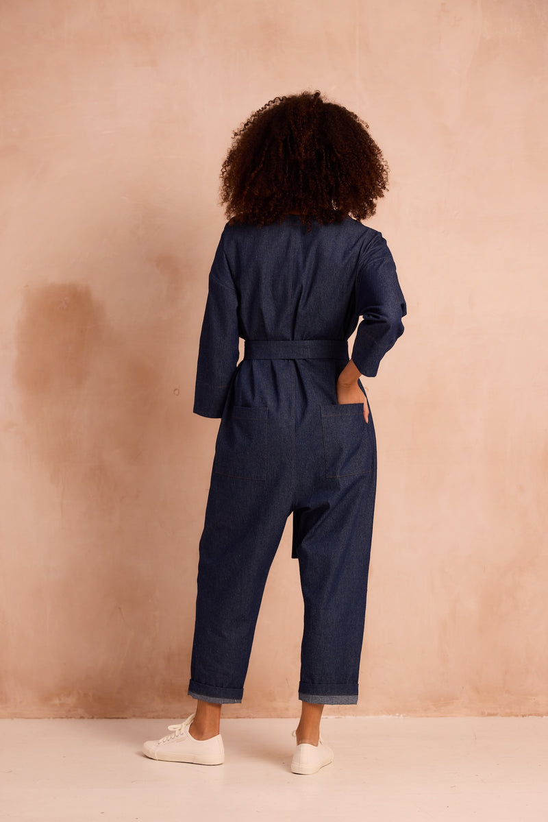 Deep v neck boilersuit with metal buttons