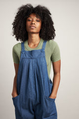 close up denim overalls