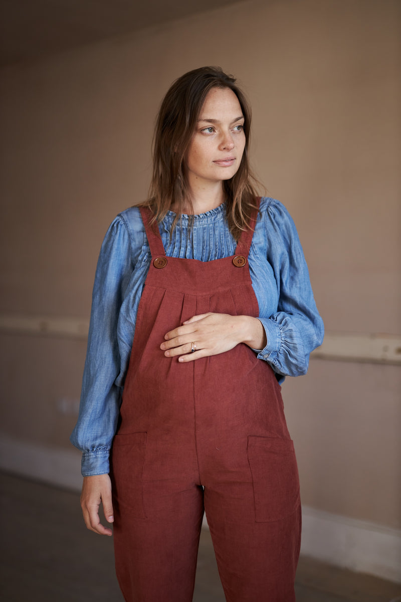 close up pink maternity dungarees