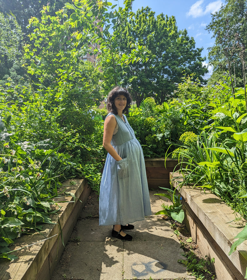 Patti Dress in Blue and White Stripe (Medium and Large)