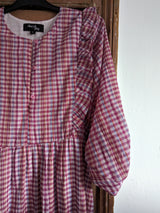Pink Gingham dress with frill (Small)