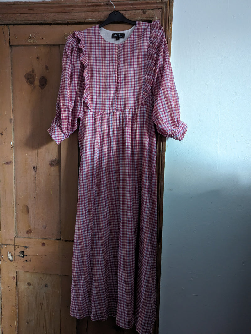 Pink Gingham dress with frill (Small)