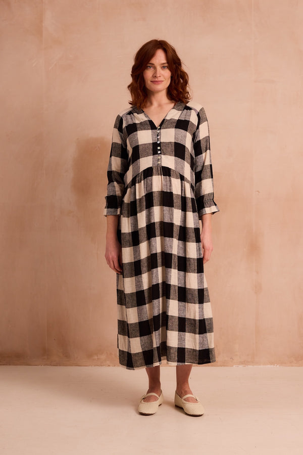 black and white check dress