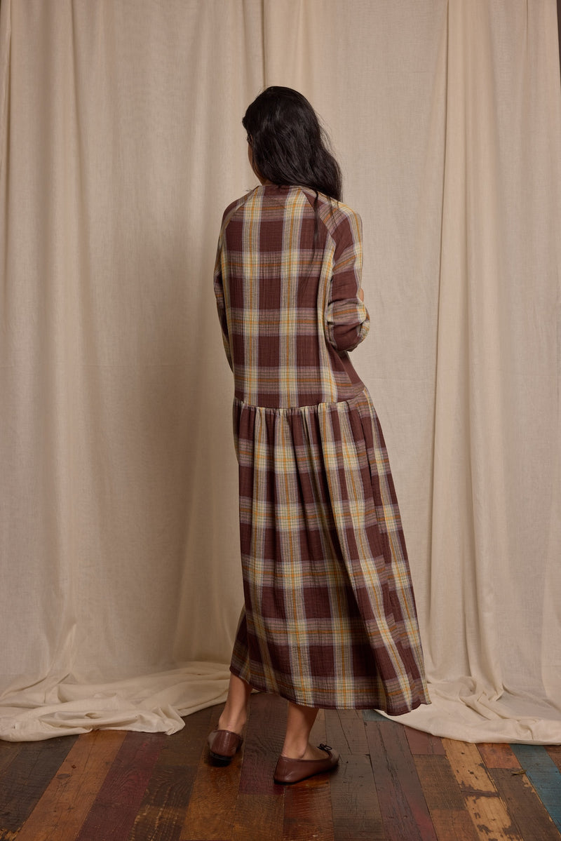 Pearl Dress Double Gauze Brown Check