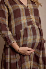 Pearl Dress Double Gauze Brown Check